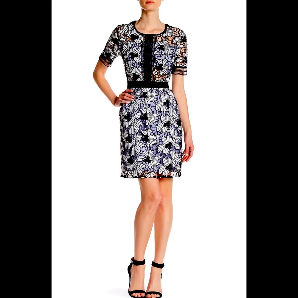 Romeo+Juliet Couture Black & White Floral Lace Sheath Cocktail Dress